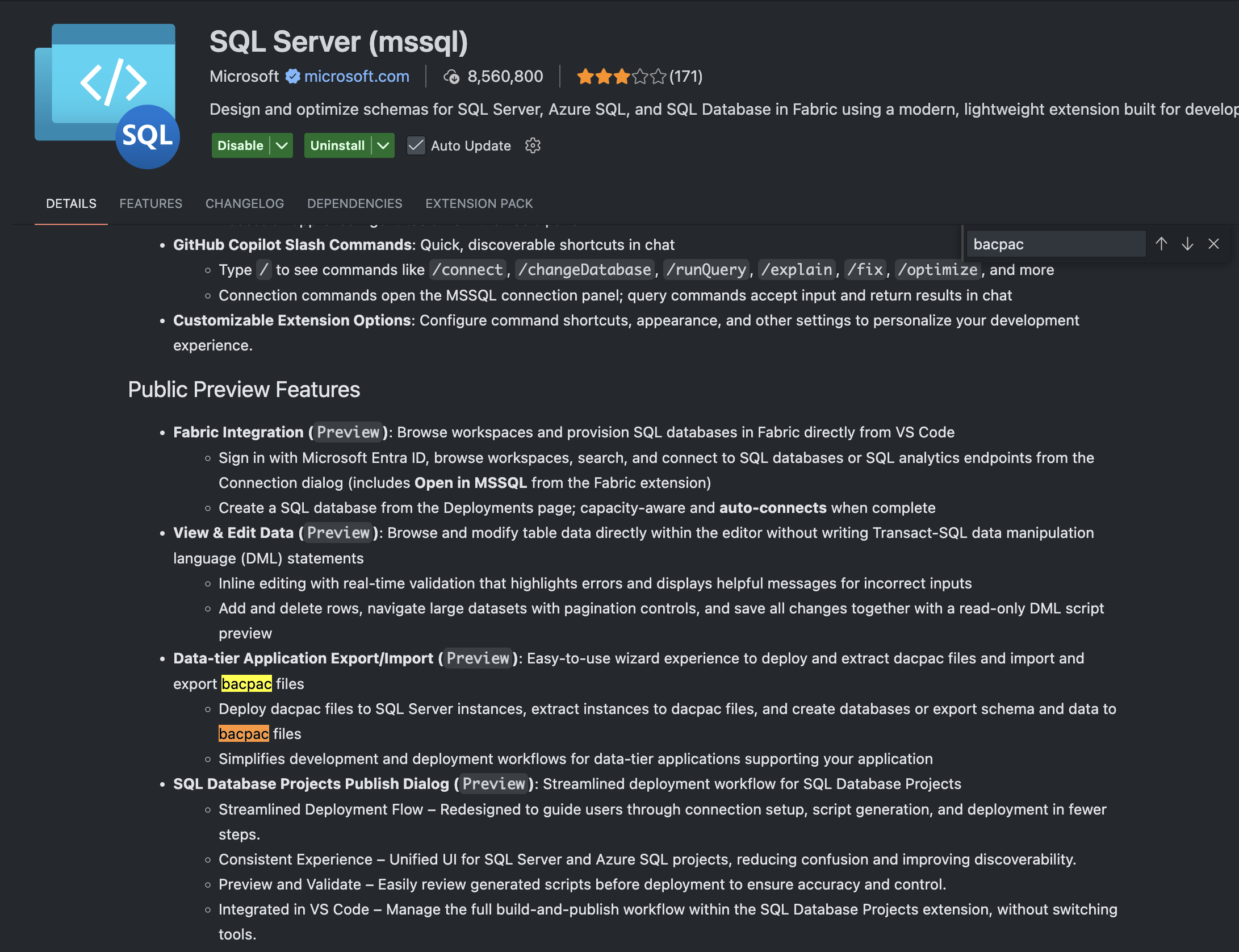 MSSQL Extension Page